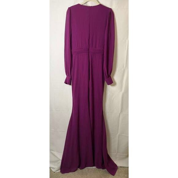 Faeriesty Surplice Neck Lantern Sleeve Chiffon Mermaid Dress in Purple sz Medium - Picture 3 of 10